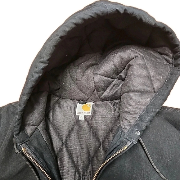 Vintage Carhartt J140 BLK Hooded Jacket Mens XL Tall Quilt Lined Duck Canvas USA - Picture 2 of 10
